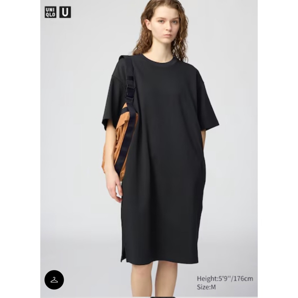 Uniqlo Black Cotton T-Shirt Dress Midi Short Sleeve with Pockets Womens Small